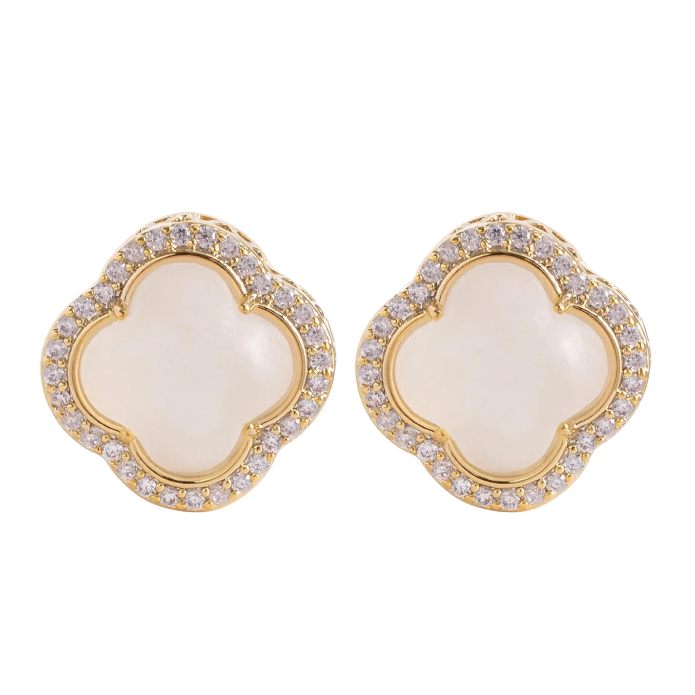 Elegant and sweet diamond-encrusted zircon imitation chalcedony four-leaf clover non-pierced ear clips high-end commuter earring