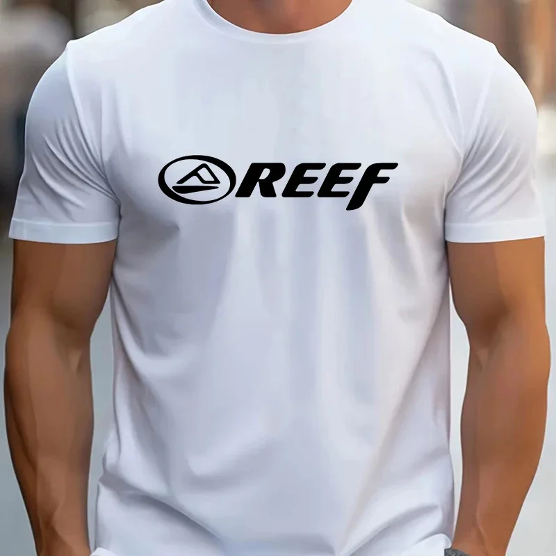 Men's Casual Crew Neck T-Shirt 100% Cotton Knit Fabric Slight Stretch Regular Fit REEF Alphabet Pattern Fashion Trendy Tee Top