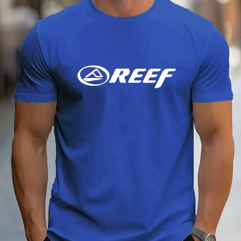 Men's Casual Crew Neck T-Shirt 100% Cotton Knit Fabric Slight Stretch Regular Fit REEF Alphabet Pattern Fashion Trendy Tee Top