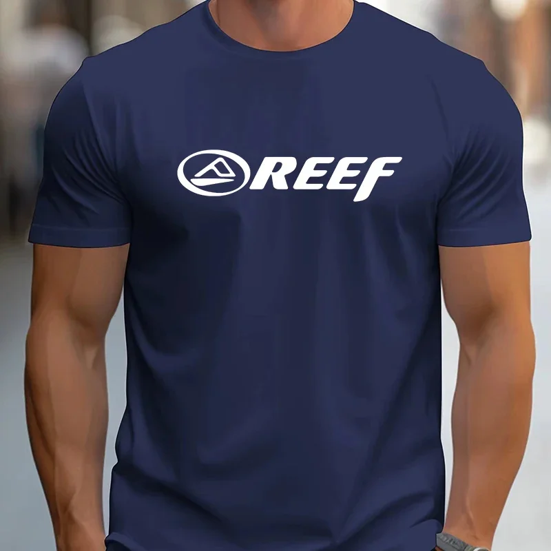 Men's Casual Crew Neck T-Shirt 100% Cotton Knit Fabric Slight Stretch Regular Fit REEF Alphabet Pattern Fashion Trendy Tee Top