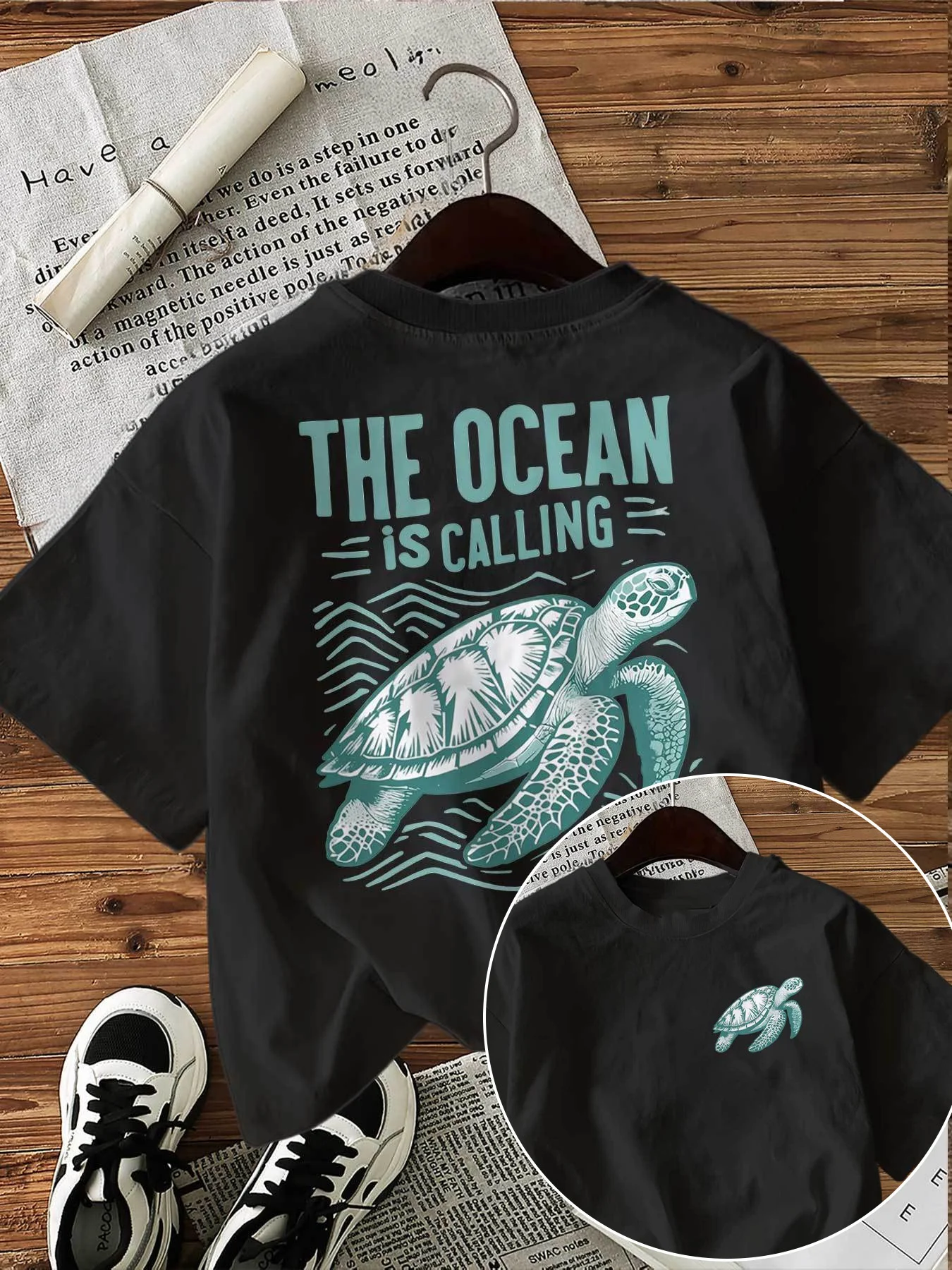 The Ocean Is Calling Sea Turtle Graphic T Shirt Women Men Summer Casual Short Sleeve Crew Neck Loose Tee Harajuku Beach Top