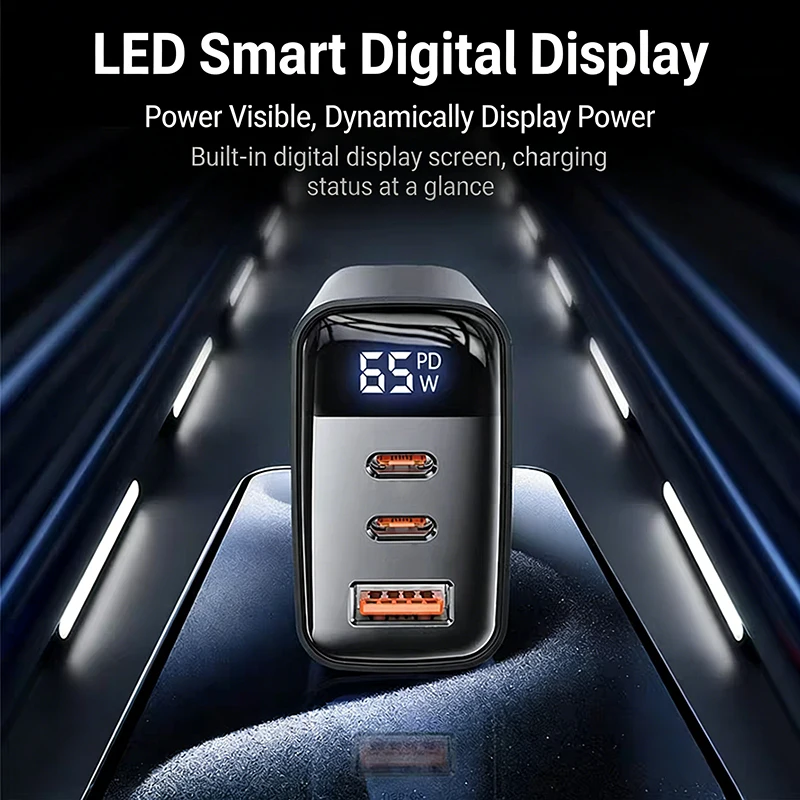 65W Quick Charger Type C PD 65W Super Fast Charger USB C and USB A 3 Ports for iPhone 17 15 Pro For Samsung Laptop