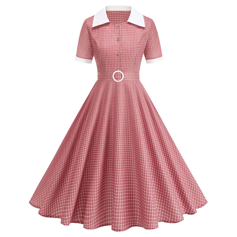 Vintage Women's Summer Dress Polka Dot Peter Pan Collar Sweet Short Sleeve A-Line for Diner & Party
