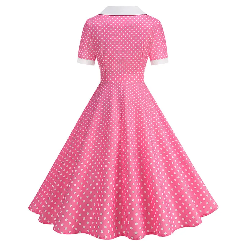 Vintage Women's Summer Dress Polka Dot Peter Pan Collar Sweet Short Sleeve A-Line for Diner & Party