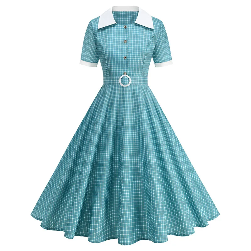 Vintage Women's Summer Dress Polka Dot Peter Pan Collar Sweet Short Sleeve A-Line for Diner & Party