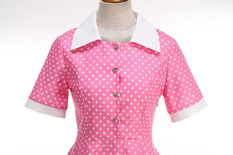 Vintage Women's Summer Dress Polka Dot Peter Pan Collar Sweet Short Sleeve A-Line for Diner & Party