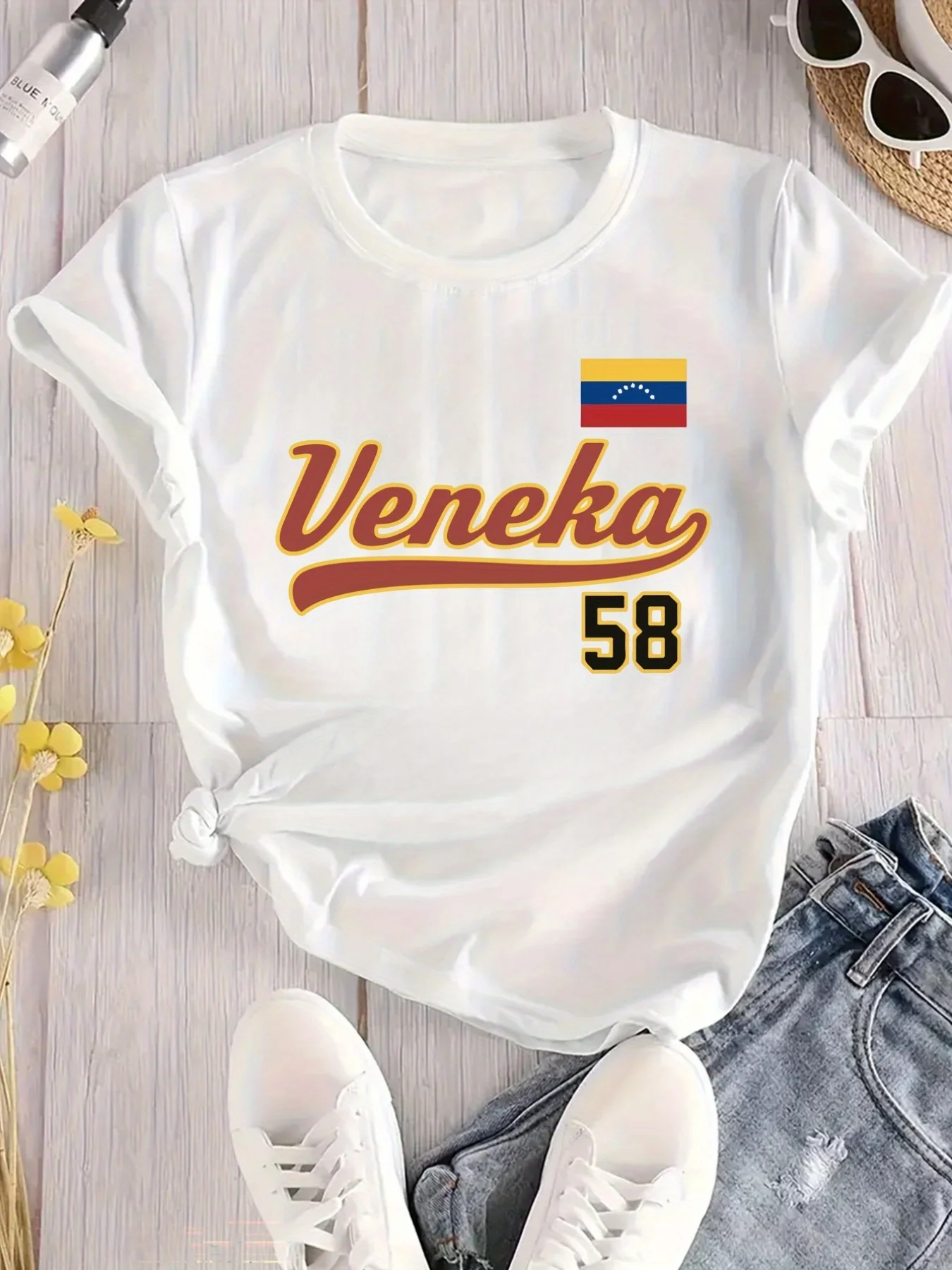 Venezuela Flag Print T-Shirt Casual Round Neck Short Sleeve Top Comfortable Lightweight Fit Shirts