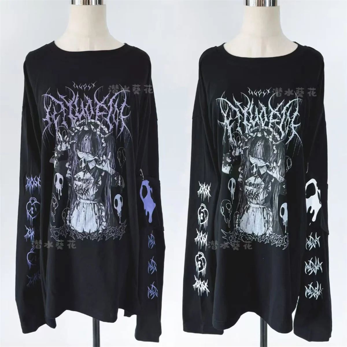 Original Crew Neck Black Y2K Long Sleeve T-Shirt Japanese Subculture Anime Print T Shirt Spring Autumn New Loose Versatile Tops