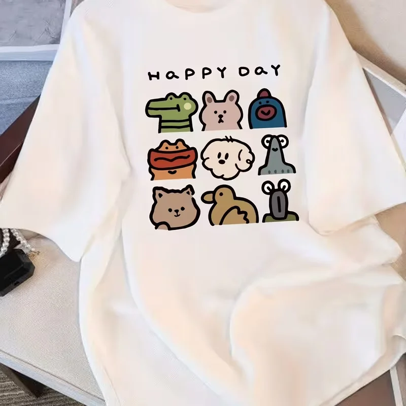 Cartoon Cat Star Print Loose Fit Womens Top Oversized Casual Shirt Daily Wear Plus Size Easy Wear Fashion Tops