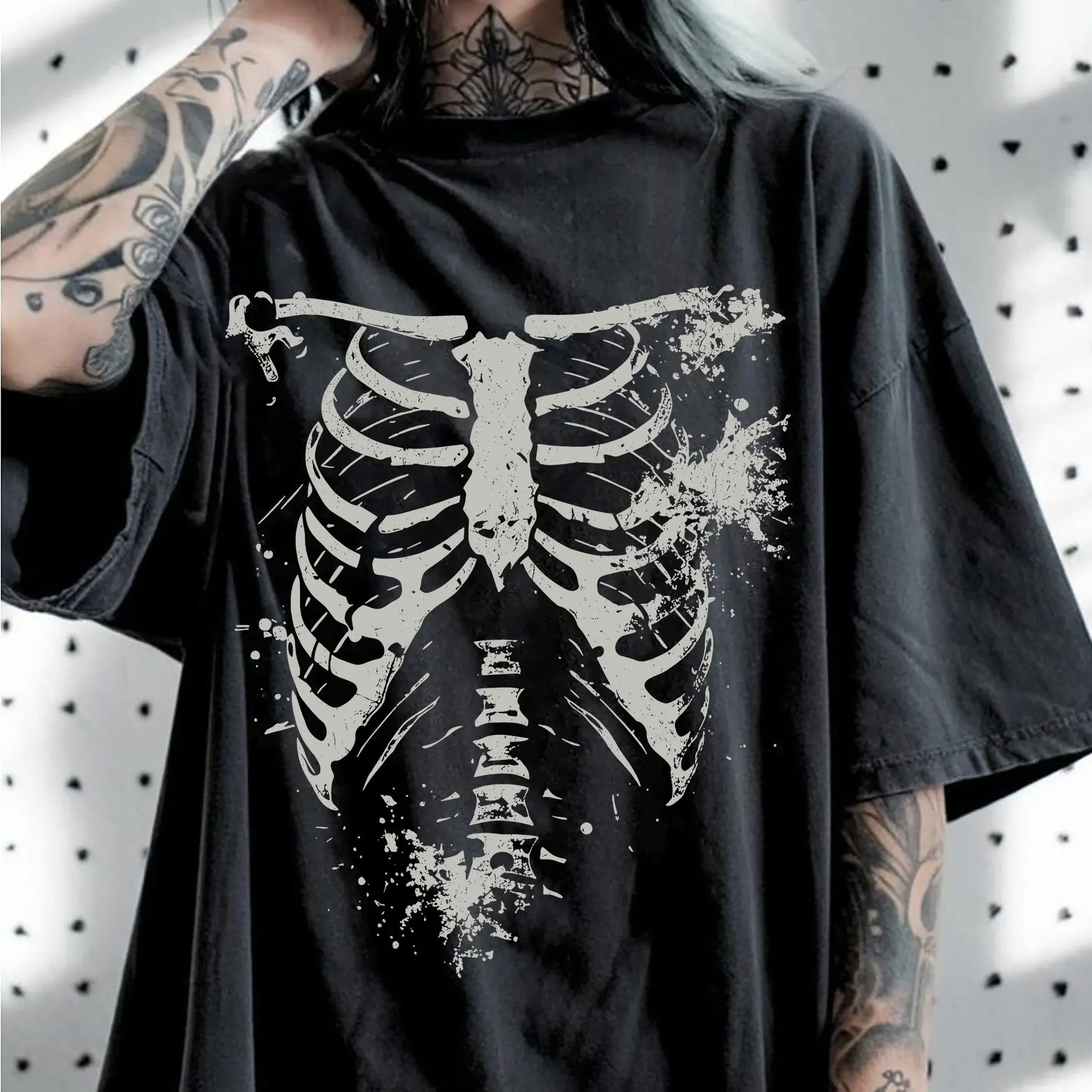 Dark Style Skull Print Large T-shirt Men's T-shirt Summer New Item Suitable for Both Men and Women Casual T-shirt