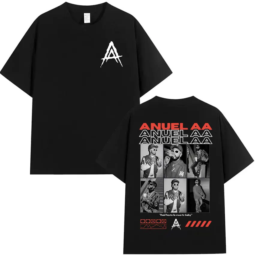 Rapper Anuel AA Real Hasta La Muerte Tour 2026 New Album T Shirts Men's Hip Hop Gothic T-Shirts Cotton Short Sleeve T-Shirt