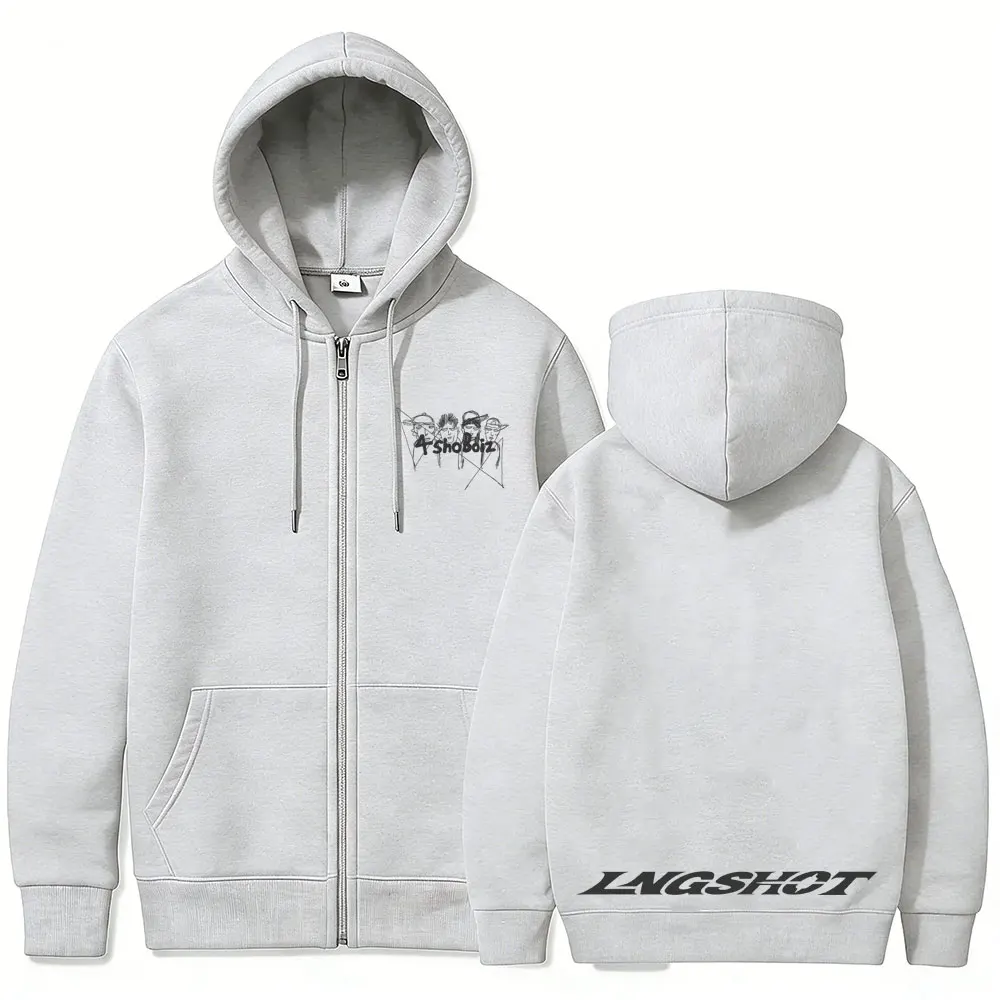Korean Fashion Kpop Lngshot Jay Park Same Zipper Hoodie Men Women Hip Hop Oversized Zip Up Jacket Men's Fleece Zip Up Sweatshirt
