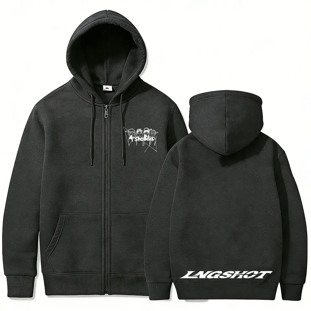 Korean Fashion Kpop Lngshot Jay Park Same Zipper Hoodie Men Women Hip Hop Oversized Zip Up Jacket Men's Fleece Zip Up Sweatshirt