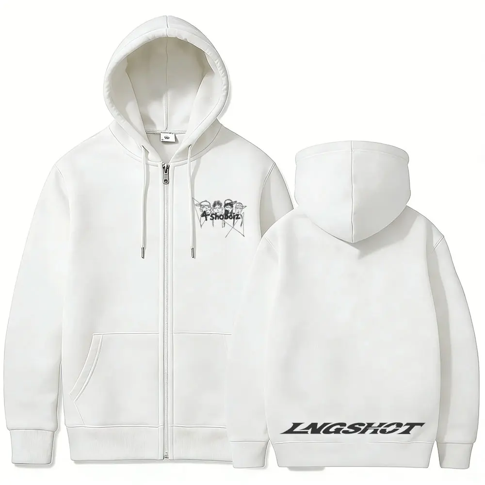 Korean Fashion Kpop Lngshot Jay Park Same Zipper Hoodie Men Women Hip Hop Oversized Zip Up Jacket Men's Fleece Zip Up Sweatshirt