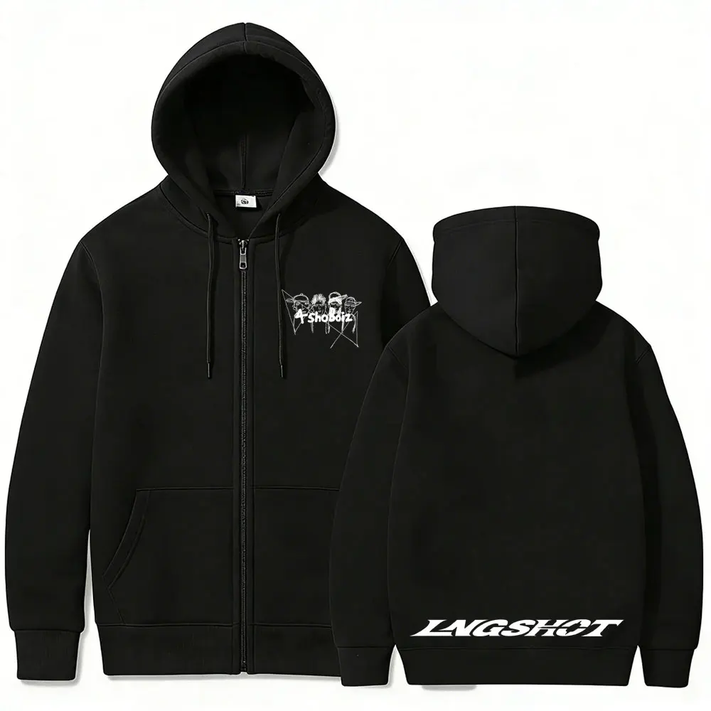 Korean Fashion Kpop Lngshot Jay Park Same Zipper Hoodie Men Women Hip Hop Oversized Zip Up Jacket Men's Fleece Zip Up Sweatshirt