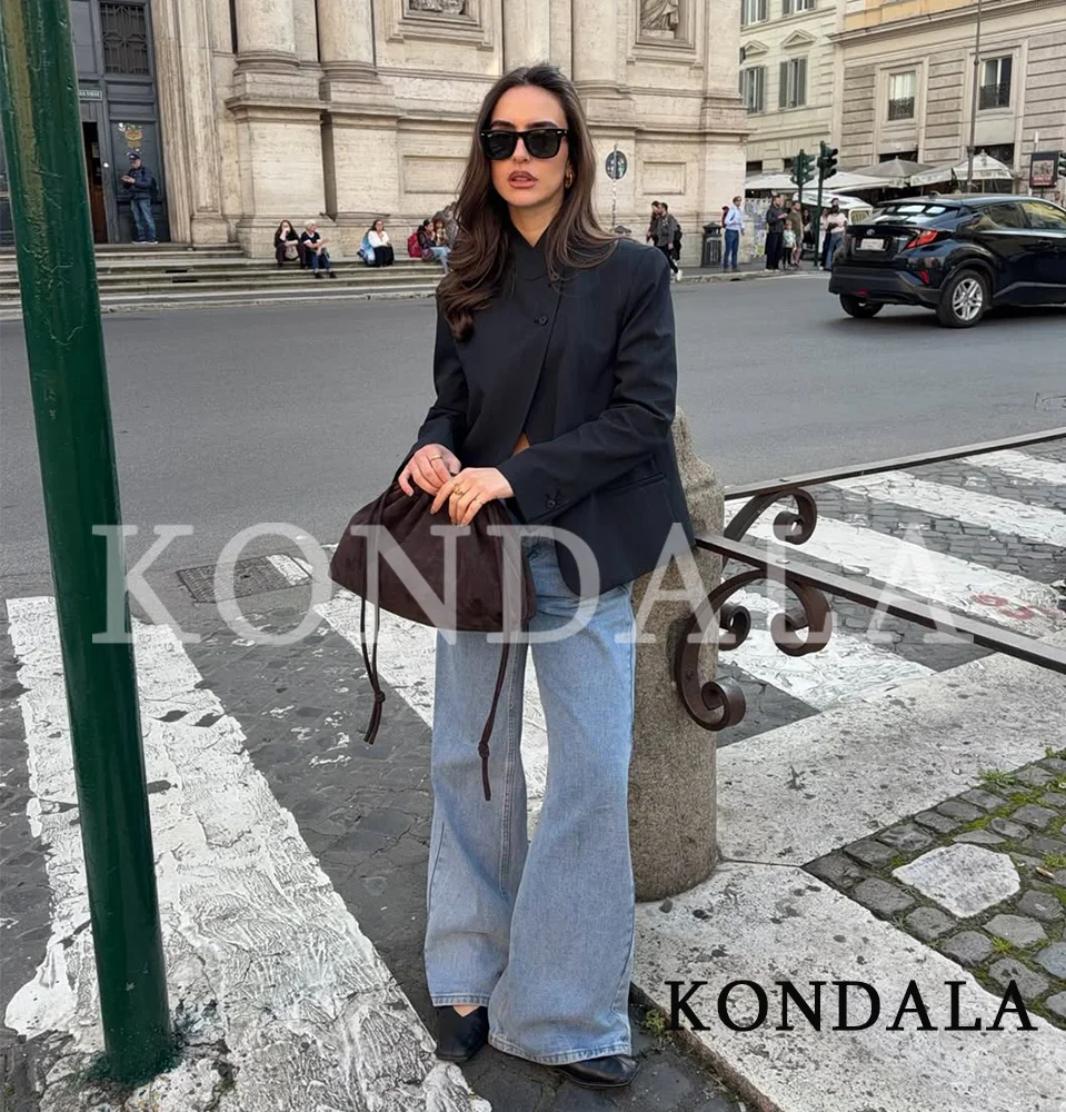 KONDALA Women Commute Pinstripe Blazer High-Neck Button Stripe Hacking Blazer 2026 Spring Summer Trends High Street Lady Blazer