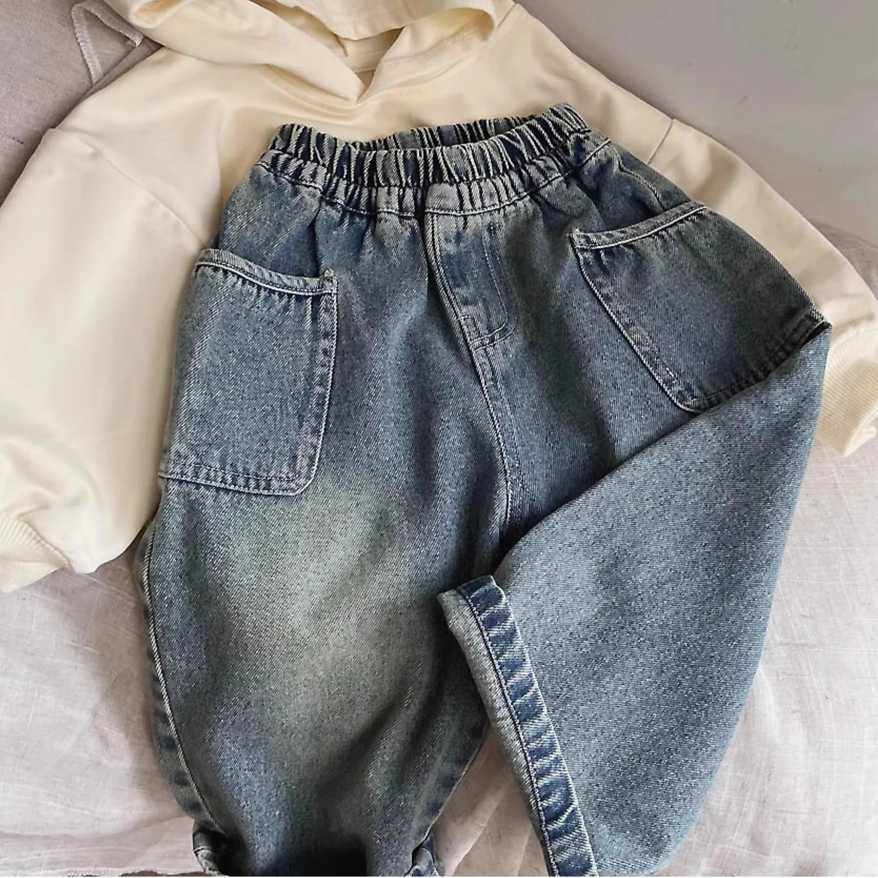 Spring Autumn Boys Denim Trousers Children's Casual Soft Kids Pants Fashion Handsome Side Pocket Loose Child Boy Jeans 1-6Years
