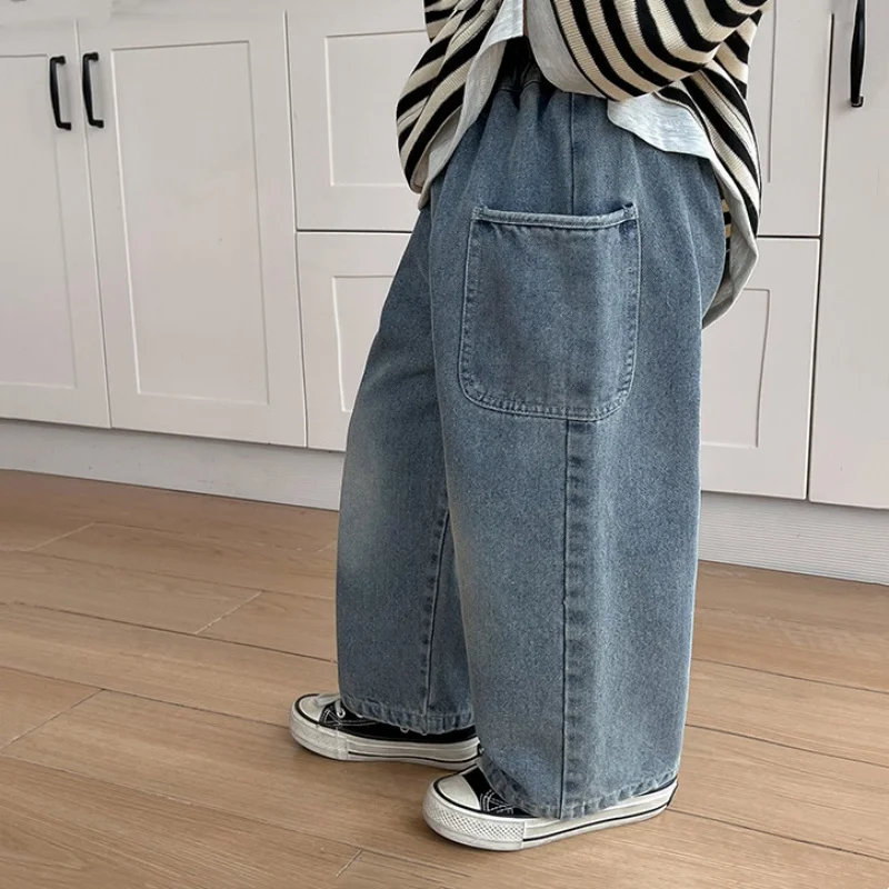 Spring Autumn Boys Denim Trousers Children's Casual Soft Kids Pants Fashion Handsome Side Pocket Loose Child Boy Jeans 1-6Years
