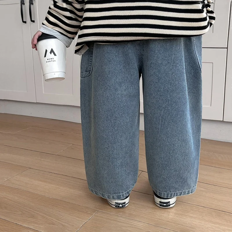 Spring Autumn Boys Denim Trousers Children's Casual Soft Kids Pants Fashion Handsome Side Pocket Loose Child Boy Jeans 1-6Years