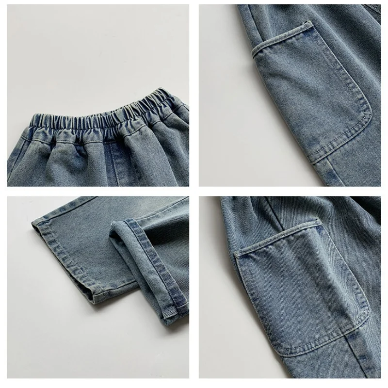 Spring Autumn Boys Denim Trousers Children's Casual Soft Kids Pants Fashion Handsome Side Pocket Loose Child Boy Jeans 1-6Years