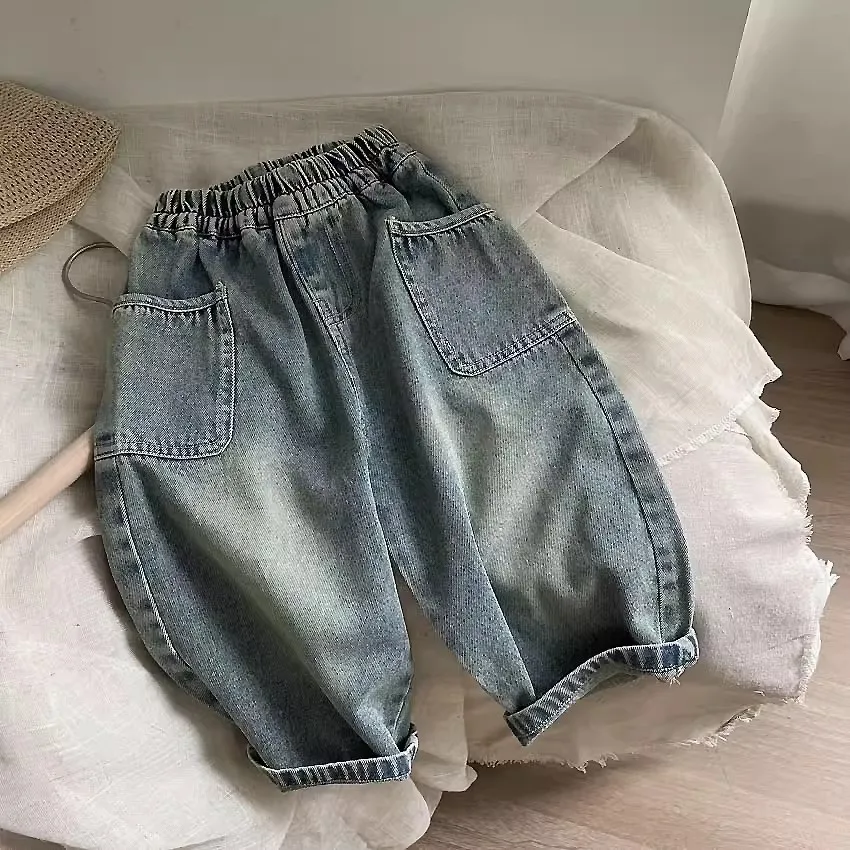 Spring Autumn Boys Denim Trousers Children's Casual Soft Kids Pants Fashion Handsome Side Pocket Loose Child Boy Jeans 1-6Years