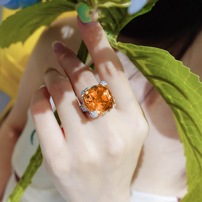 New Trend: Engraved High-Carbon Content Diamond Square Gemstone Ring, Women's Party Jewelry
