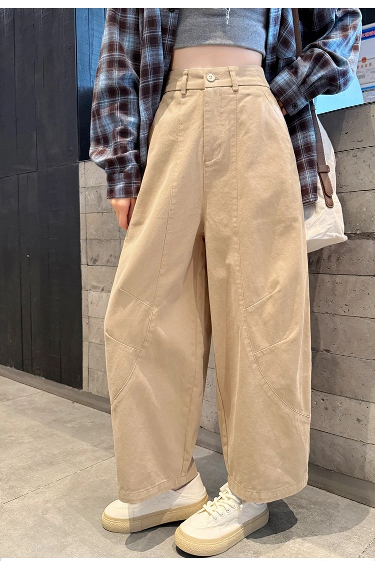 Spring Summer High Waist Cotton Women's Wide Leg Pants 2026 New Single Button Casual Loose Ankle Length Trousers Female