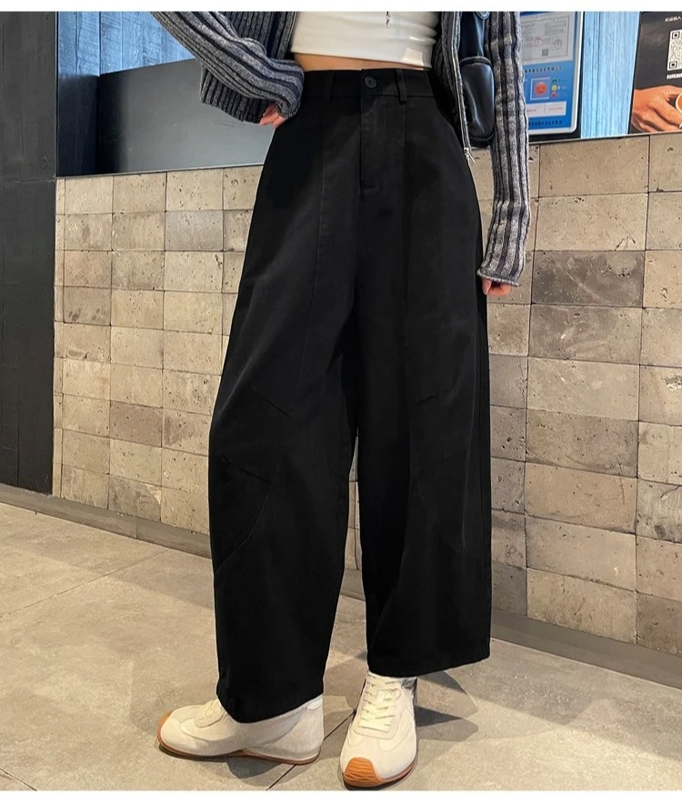 Spring Summer High Waist Cotton Women's Wide Leg Pants 2026 New Single Button Casual Loose Ankle Length Trousers Female