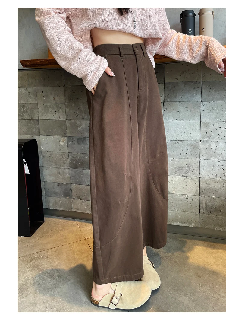 Spring Summer High Waist Cotton Women's Wide Leg Pants 2026 New Single Button Casual Loose Ankle Length Trousers Female