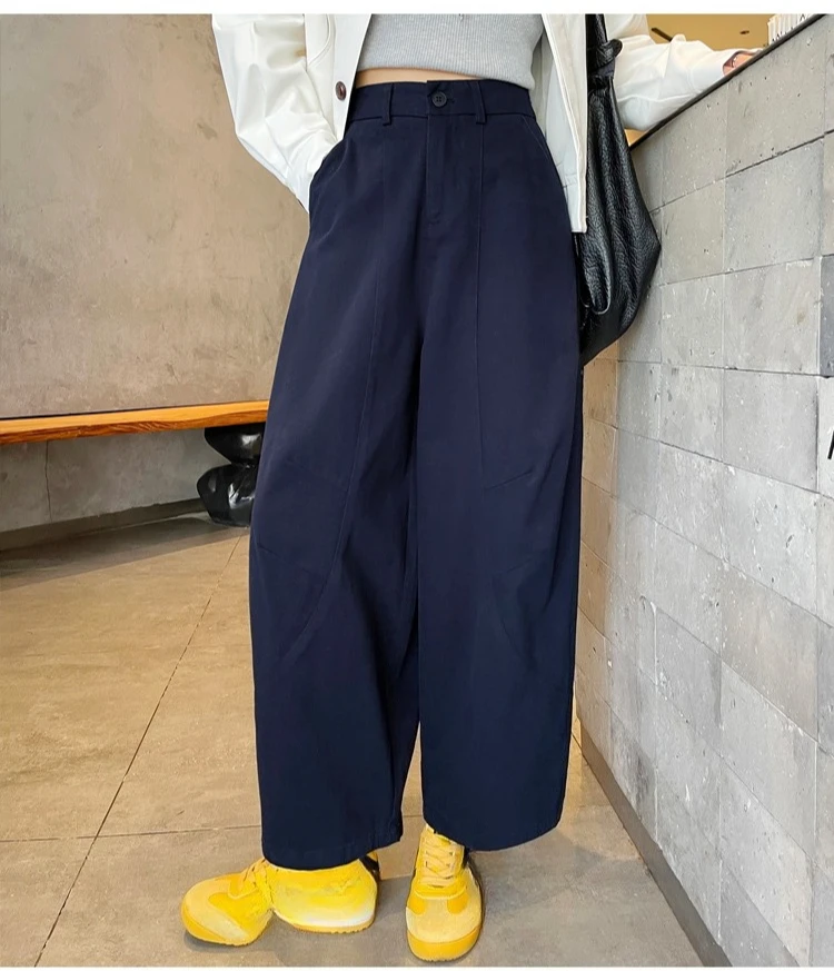 Spring Summer High Waist Cotton Women's Wide Leg Pants 2026 New Single Button Casual Loose Ankle Length Trousers Female