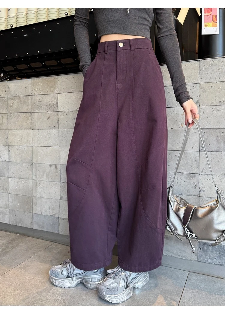 Spring Summer High Waist Cotton Women's Wide Leg Pants 2026 New Single Button Casual Loose Ankle Length Trousers Female
