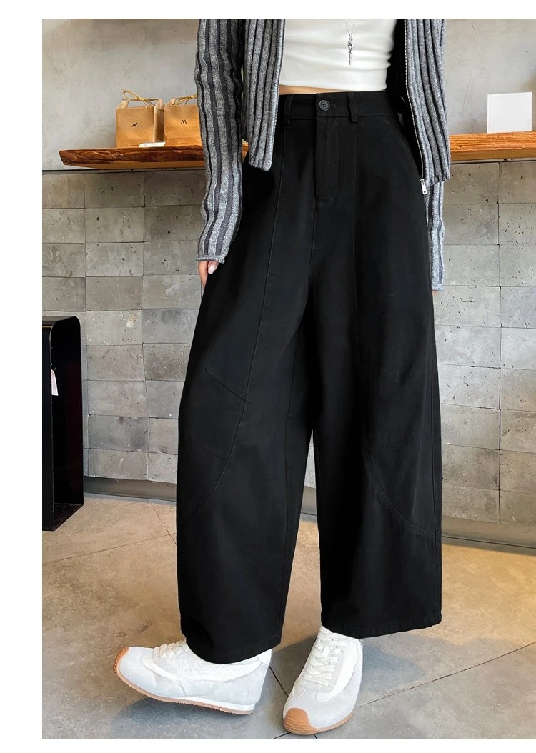 Spring Summer High Waist Cotton Women's Wide Leg Pants 2026 New Single Button Casual Loose Ankle Length Trousers Female