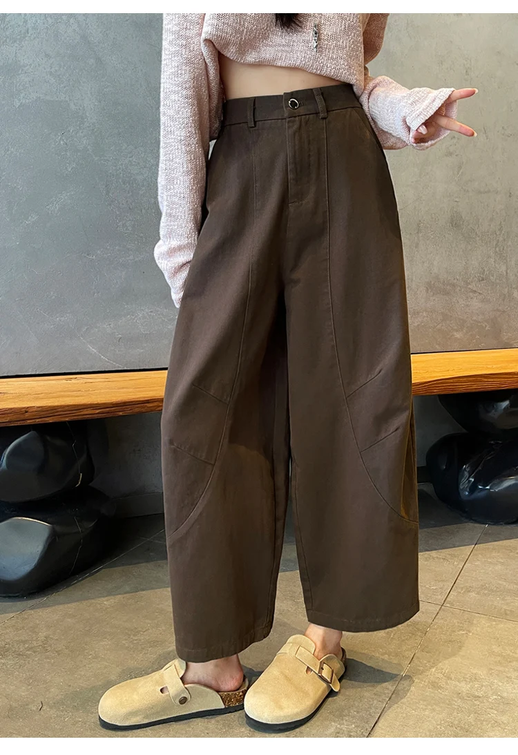 Spring Summer High Waist Cotton Women's Wide Leg Pants 2026 New Single Button Casual Loose Ankle Length Trousers Female