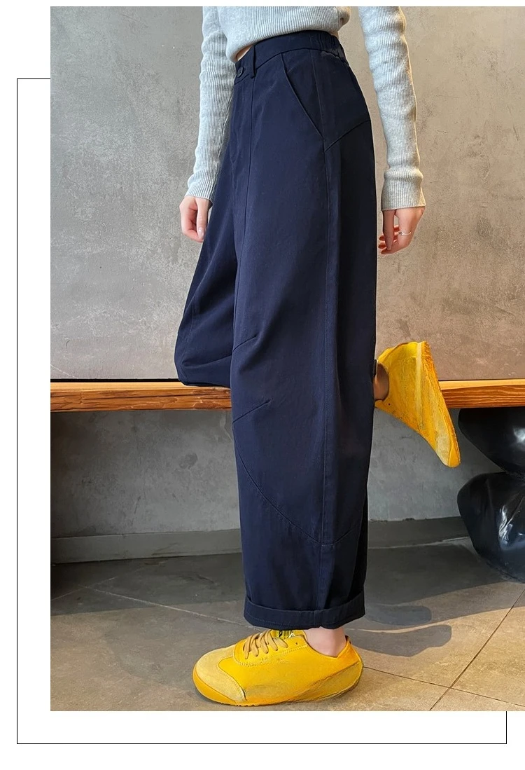 Spring Summer High Waist Cotton Women's Wide Leg Pants 2026 New Single Button Casual Loose Ankle Length Trousers Female