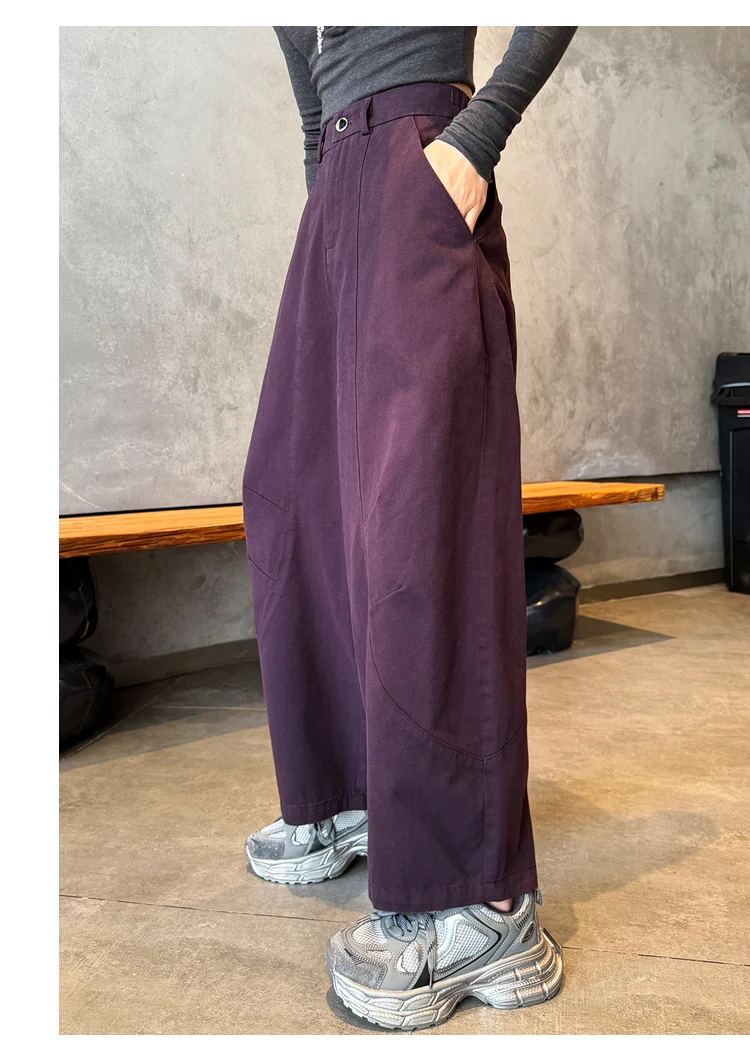 Spring Summer High Waist Cotton Women's Wide Leg Pants 2026 New Single Button Casual Loose Ankle Length Trousers Female