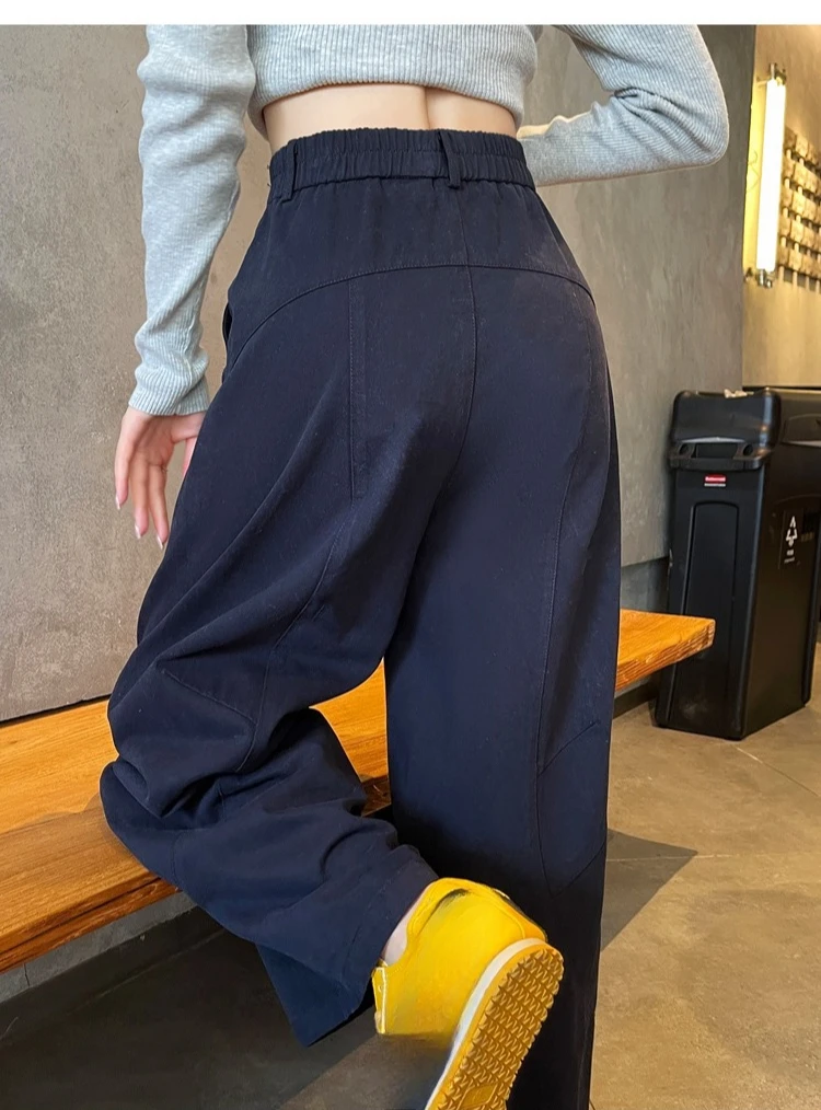 Spring Summer High Waist Cotton Women's Wide Leg Pants 2026 New Single Button Casual Loose Ankle Length Trousers Female