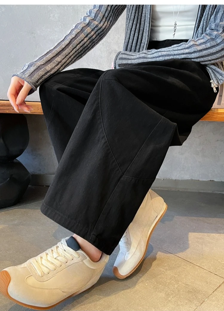 Spring Summer High Waist Cotton Women's Wide Leg Pants 2026 New Single Button Casual Loose Ankle Length Trousers Female