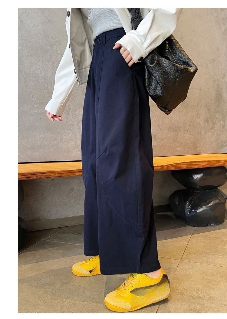 Spring Summer High Waist Cotton Women's Wide Leg Pants 2026 New Single Button Casual Loose Ankle Length Trousers Female