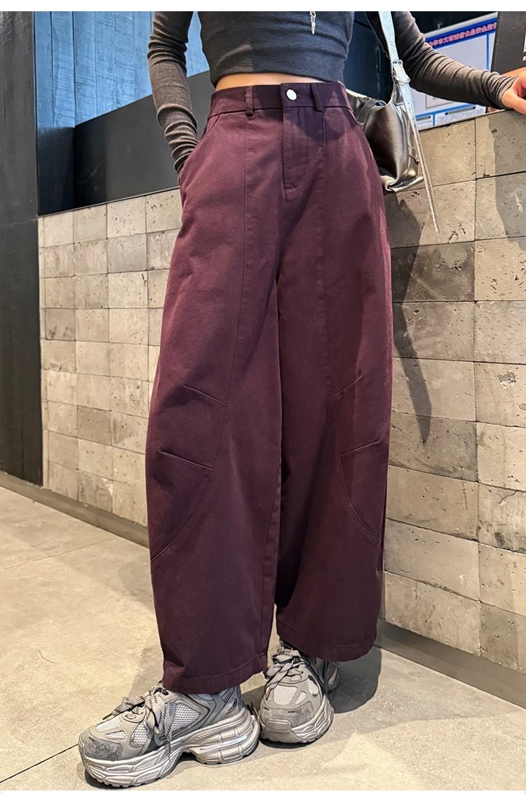 Spring Summer High Waist Cotton Women's Wide Leg Pants 2026 New Single Button Casual Loose Ankle Length Trousers Female