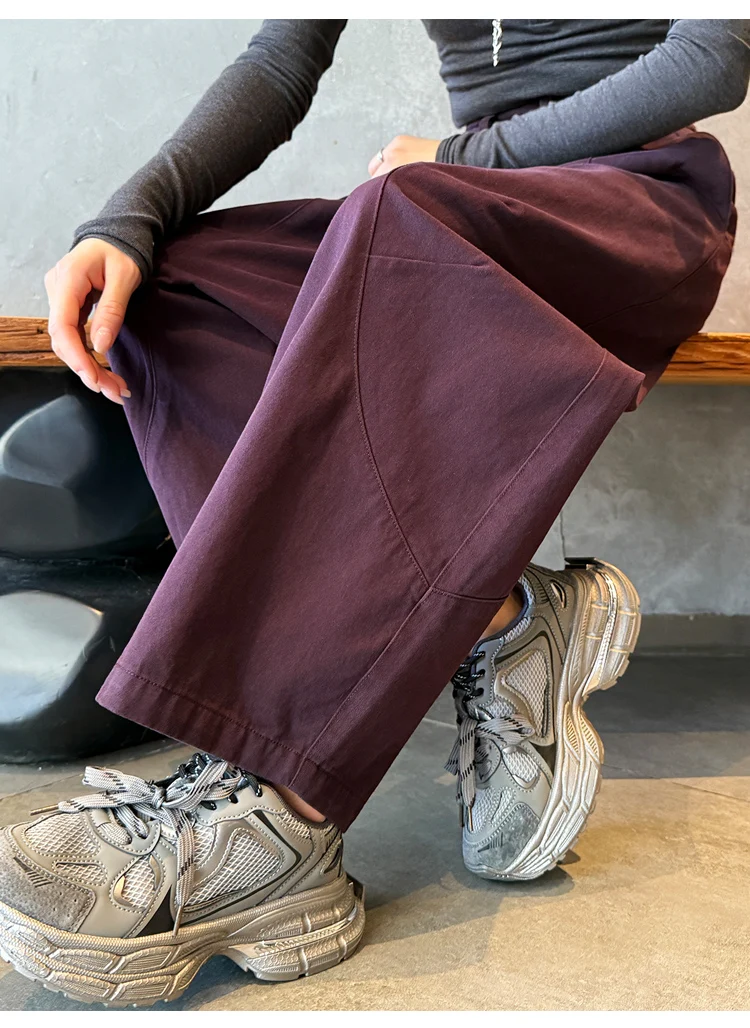 Spring Summer High Waist Cotton Women's Wide Leg Pants 2026 New Single Button Casual Loose Ankle Length Trousers Female