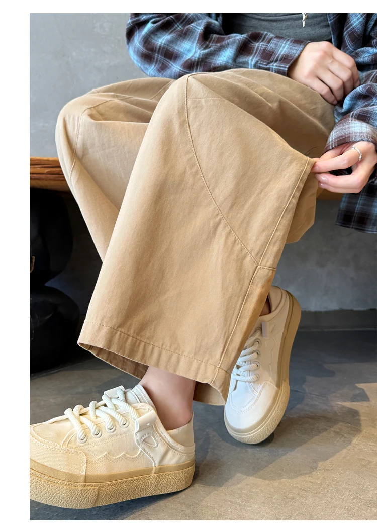 Spring Summer High Waist Cotton Women's Wide Leg Pants 2026 New Single Button Casual Loose Ankle Length Trousers Female