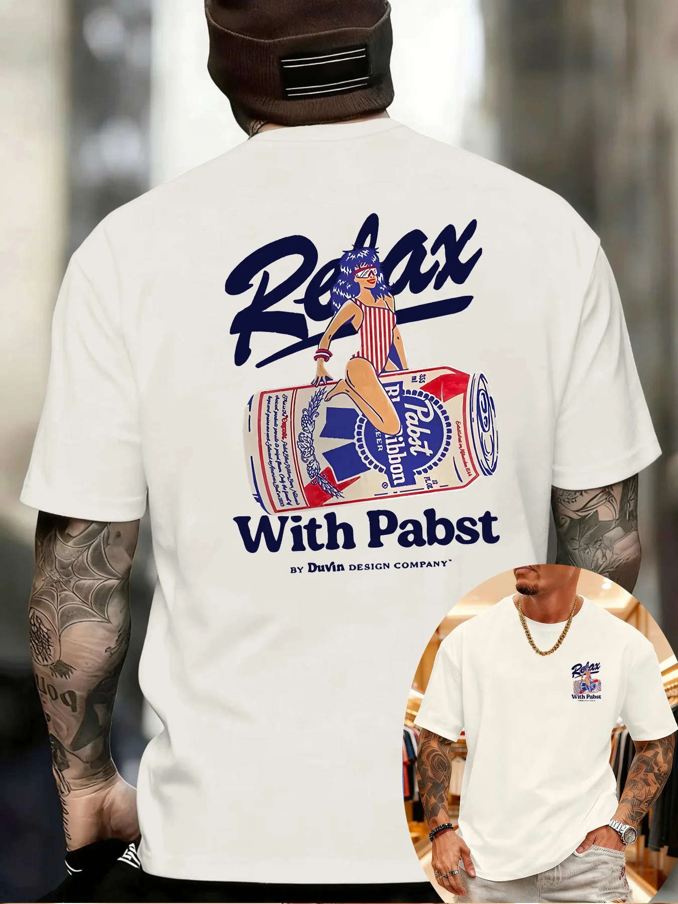 2026 Summer Hot Selling Men's Crew Neck Short Sleeve Printed T-Shirt Knitted Fabric Pabst Beer Can Print Shirt streetwear