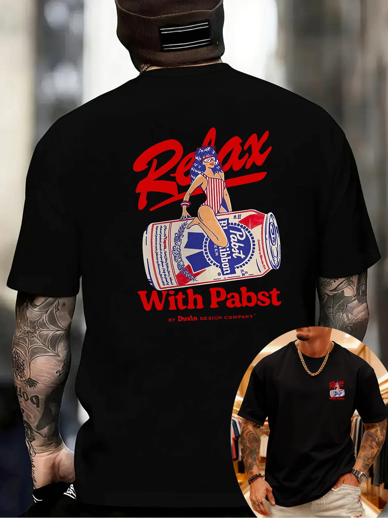 2026 Summer Hot Selling Men's Crew Neck Short Sleeve Printed T-Shirt Knitted Fabric Pabst Beer Can Print Shirt streetwear