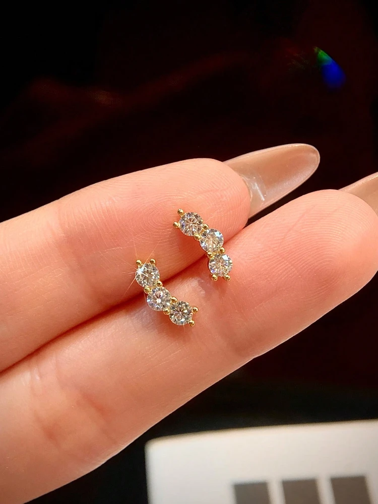 Shiny 0.6CT Curve Real Moissanite Diamond Earrings For Women Real Anniversary Gift Dating Party Jewelry