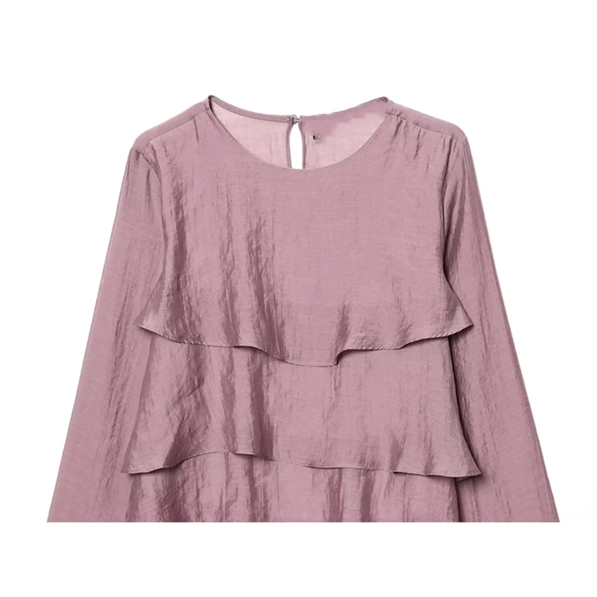 Women Casual Chic Blouse O-Neck Tierred Long Sleeve Loose Shirts Vintage Style Tops New Fashion Summer Elegant Lady Outfit