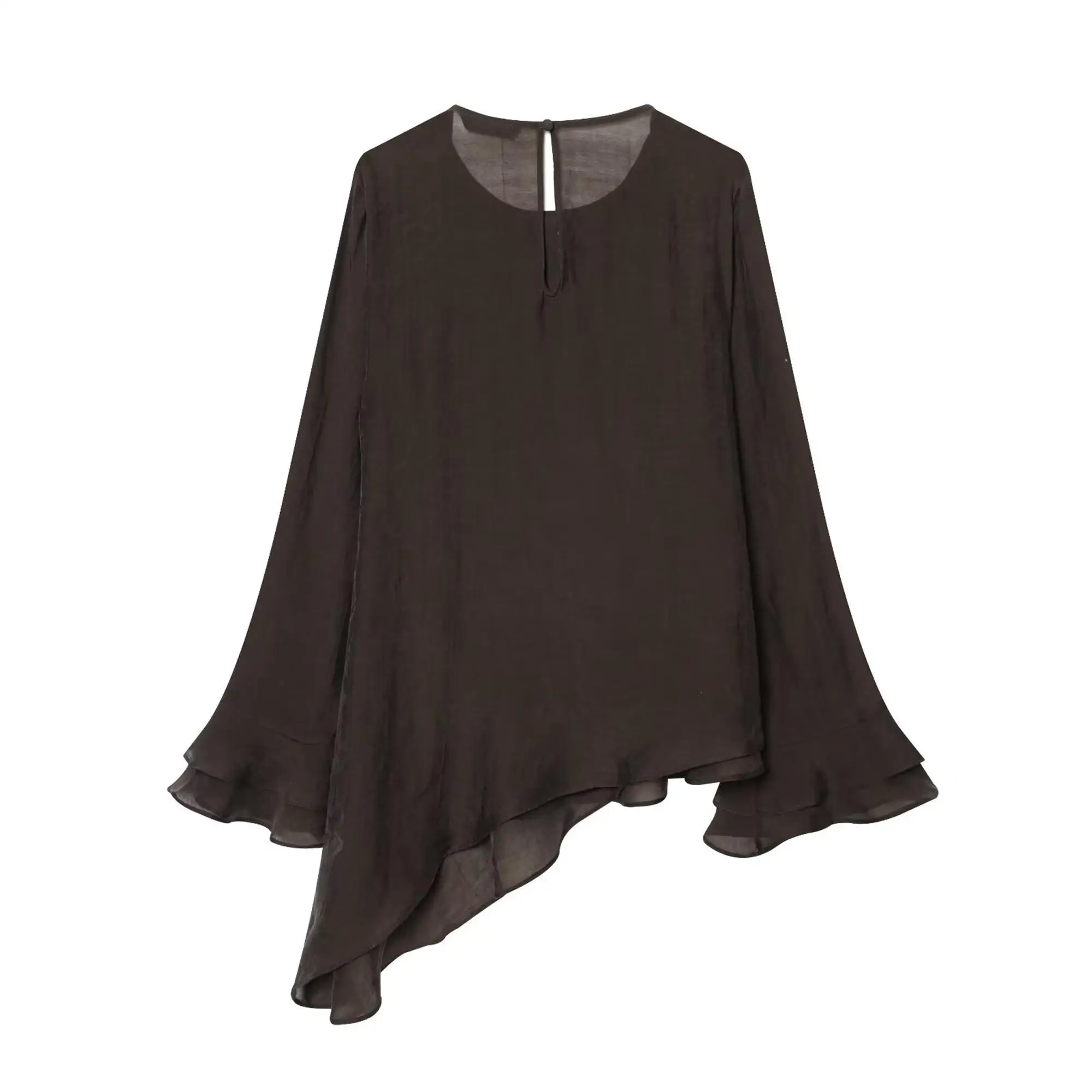 Women Casual Chic Blouse O-Neck Tierred Long Sleeve Loose Shirts Vintage Style Tops New Fashion Summer Elegant Lady Outfit