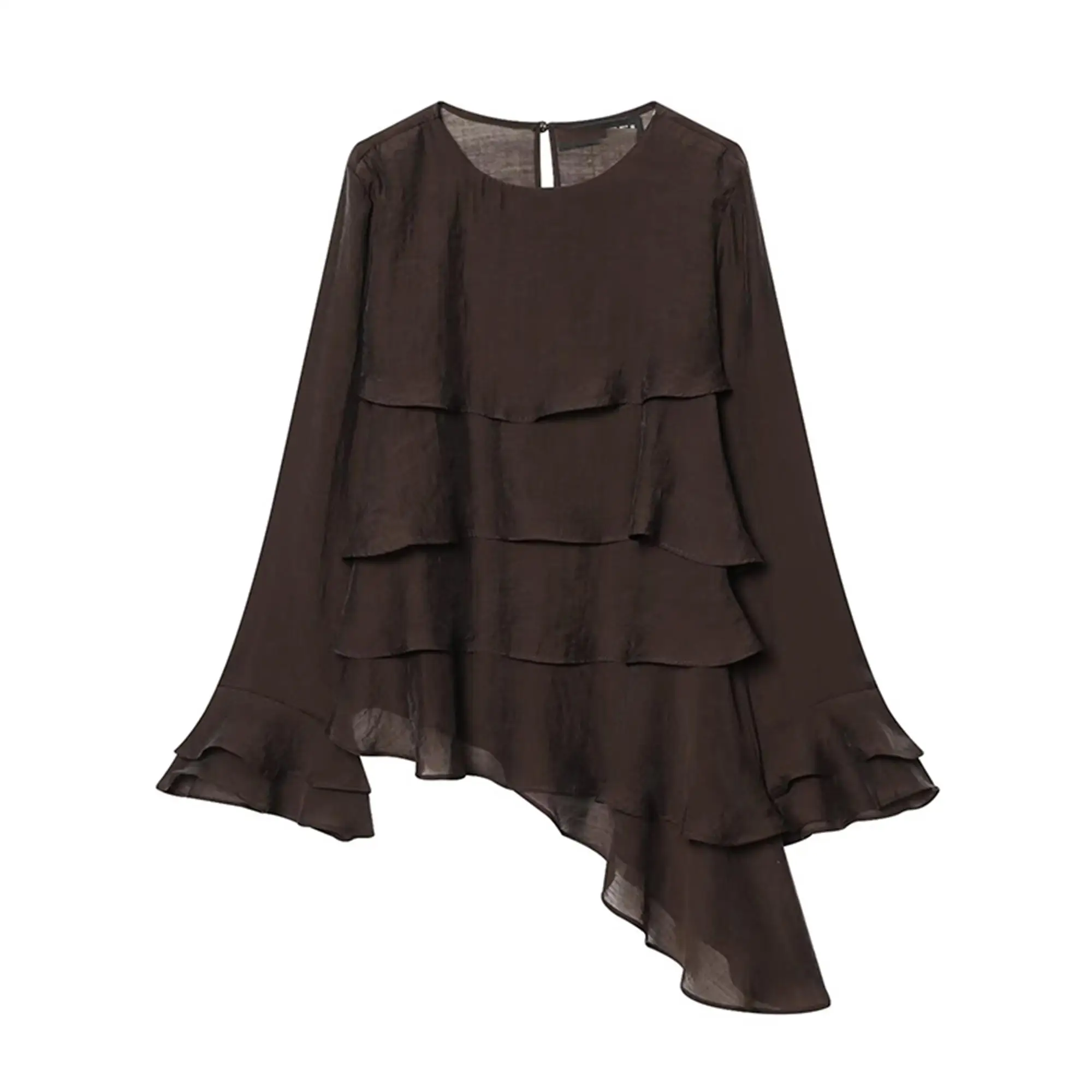 Women Casual Chic Blouse O-Neck Tierred Long Sleeve Loose Shirts Vintage Style Tops New Fashion Summer Elegant Lady Outfit