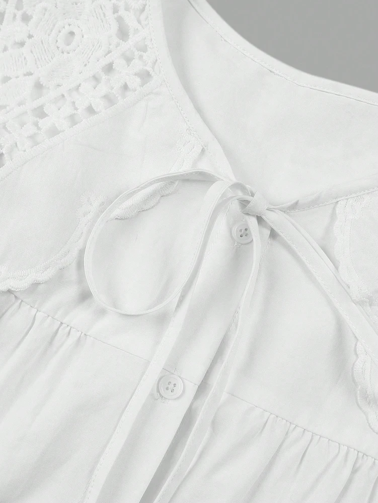 Women's Casual Loose Doll Collar Blouse, Elegant Lace Trim Peter Pan Collar Shirt, Sweet Daily Top for Spring Summer