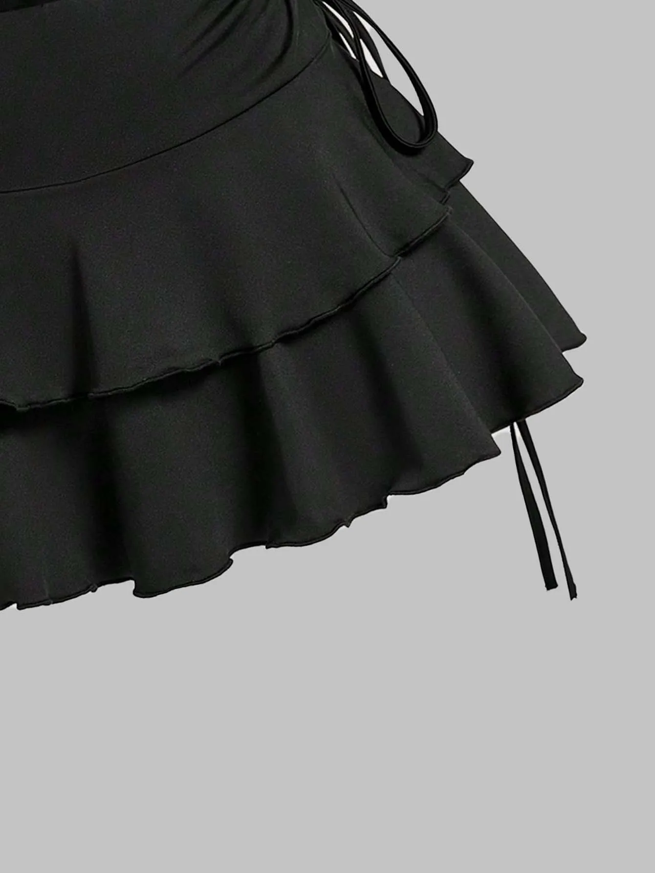 Plus Size Women's Ruffled Layered Mini Skirt with Side Drawstring