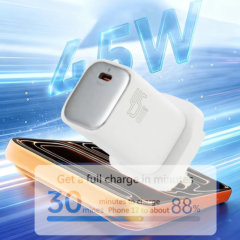 PD 45W GaN USB Charger For Phone Super Fast Charging UK plug Type C Charger